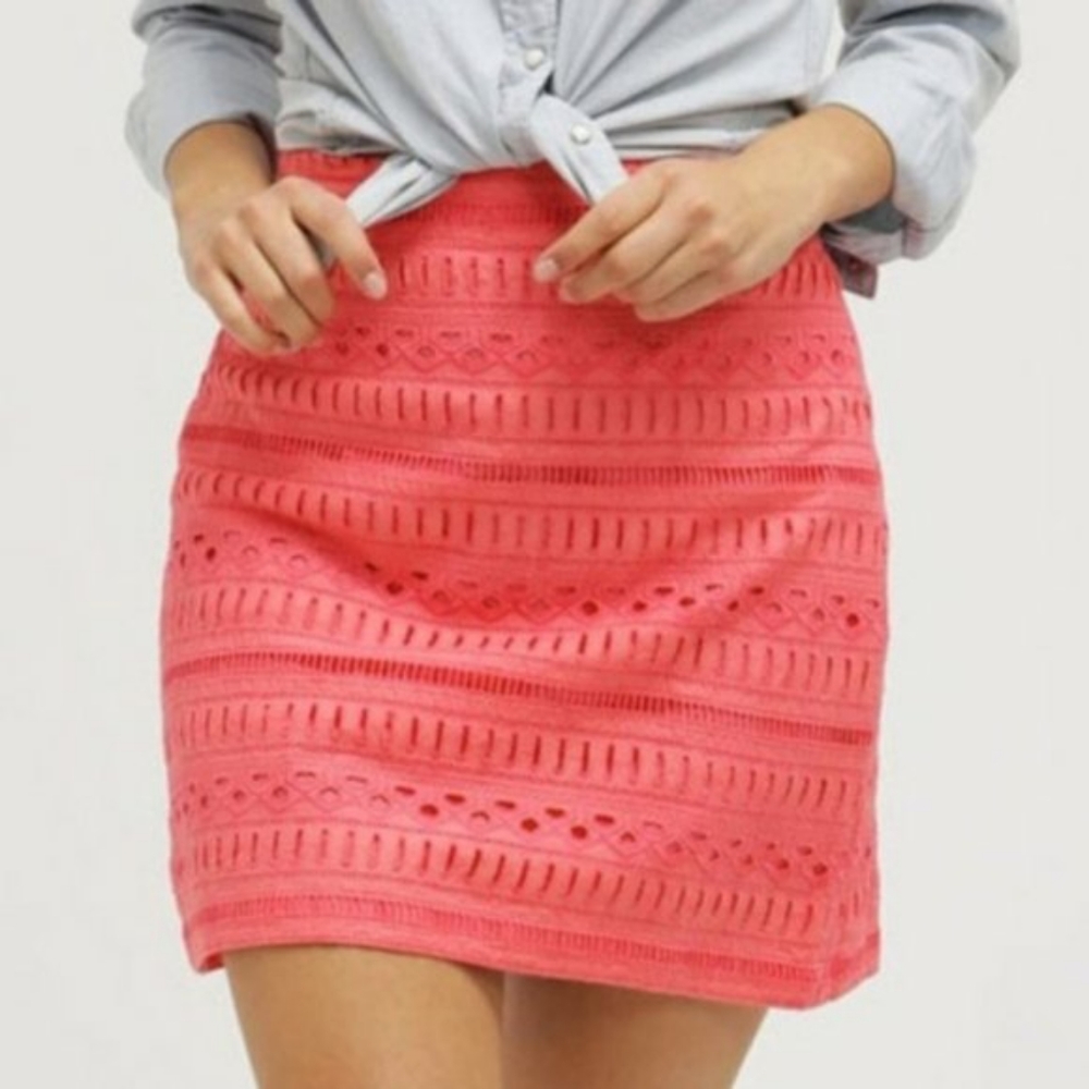 Gap pink cotton eyelet Short Mini skirt embroidered lined Size 4 Small Zipper